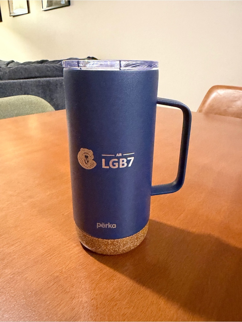 Perka Blue Insulated Travel Mug with Handle - LGB7 Logo